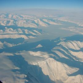 View of Transantarctic Mountains from plane while returning to New Zealand