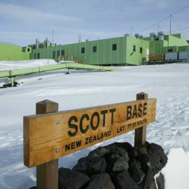Scott Base buildings with the wooden sign - a favourite place for photographs to be taken
