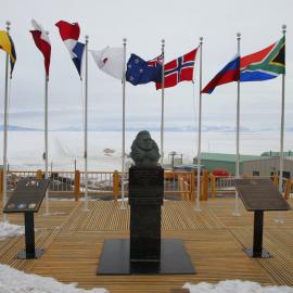 Treaty flags at the chalet at McMurdo Station