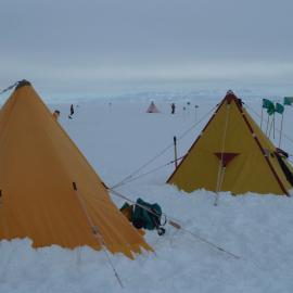 Tents and flags in the landscape