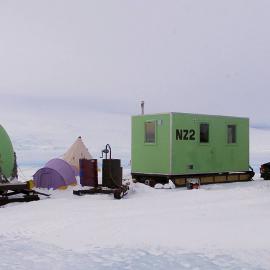 A camp for seal scientists on the sea ice near Hutton Cliffs
