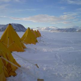 Tents in the landscape at Granite Harbour