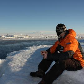 Beside tide crack at Cape Roberts - Mt Erebus in the background.