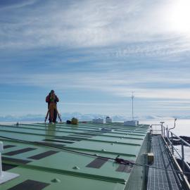 Undertaking survey measurements for a horizon profile from the roof of the Arrival Heights Laboratory