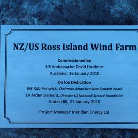 Plaque for the Ross Island wind farm, unveiled 21 January 2010