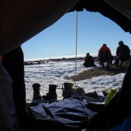 Eating breakfast at tropical Marble Point