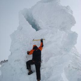 Climbing the big ice chimney