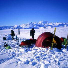 Camp on the lower Shackleton Glacier, with Mt Wade in the background