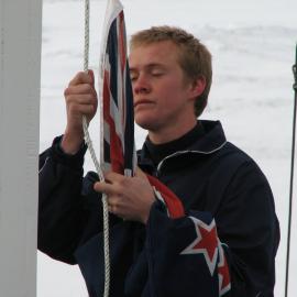 James Blake, who as the youngest person on Base, had the honour of raising the flag at the 50th anniversary celebrations of Scott Base