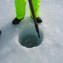Mary Sewell clearing ice from the plankton hole