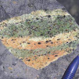 Banded mantle nodule in basalt, Riviera Ridge, Mt Morning