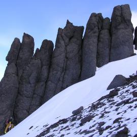 Eroded pillars of volcanic rock on the Riviera Ridge of Mount Morning
