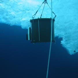 Close-up of the underwater spectroradiometer (LiCor Li1800UW) deployed under the Cape Armitage annual sea ice