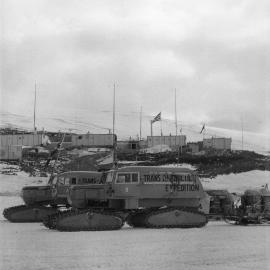 Crossing party Sno-cats parked at Scott Base on completion of the journey across Antarctica