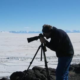 David Trubridge at Cape Royds with McMurdo Sound behind
