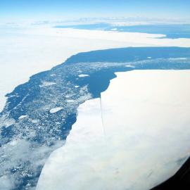 B15 iceberg and Drygalski Glacier tongue from the air, with only 10 miles separation