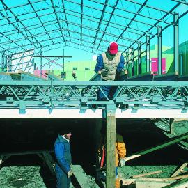 Scott Base  Command Centre framework, with foundations in foreground