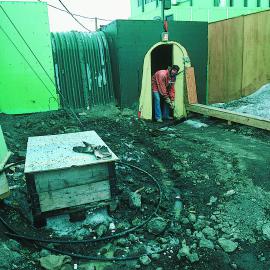 Scott Base - Meltwater problems, walkway entrance