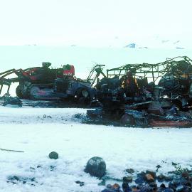 Vehicles on sea ice, Hallett Station clean-up