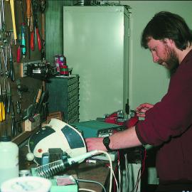 Tim Exley in the Science laboratory: technicians' bench