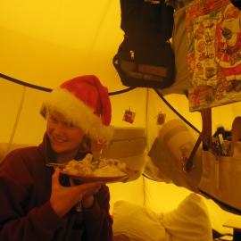 Christmas meal in the tent in Antarctica