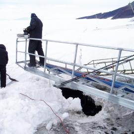 Getting ready to cut hole in ice by RO intake