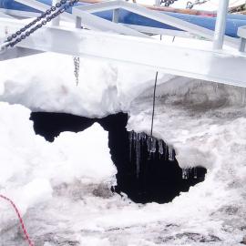 Hole in ice at RO intakes