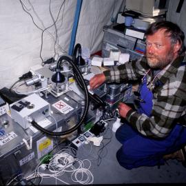 Allan Green inside Polar Haven laboratory, November 1995