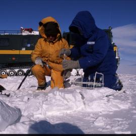 Sampling the sea water outside Scott Base