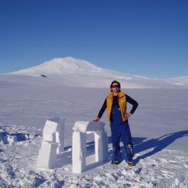 After constructing the snowcave, Composer Gareth Farr made a mini stonehenge out of ice