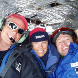 Simon, Karen and Gareth in the helicopter on the way to the Dry Valleys