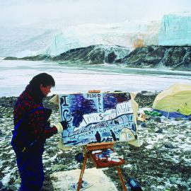 1997/98 Antarctic Arts Fellow Nigel Brown painting in the Taylor Valley