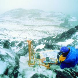 1997/98 Antarctic Arts Fellow Nigel Brown painting at Cape Royds
