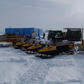 Skidoos and hagglund at the ANDRILL campsite