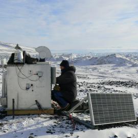 Tim Hay with the BrO/ozone instrument at Cape Bird