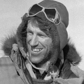 Sir Edmund Hillary shortly after arriving back at Scott Base