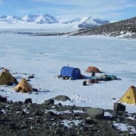 Base Camp on Lake Wellman, during fieldwork in the Darwin Mountains