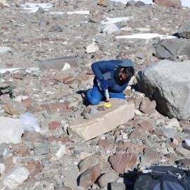 Collecting data in the field, Lake Wellman, Darwin Mountains
