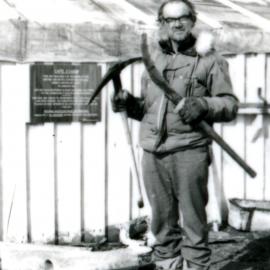 Hut caretaker, Albie Burton with new finds at Scott's Cape Evans hut