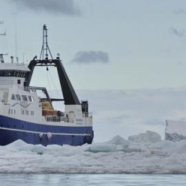 NIWA's deepwater research vessel Tangaroa working in heavy pack ice in the Ross Sea