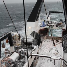 Snowclad trawl deck, RV Tangaroa, Ross Sea