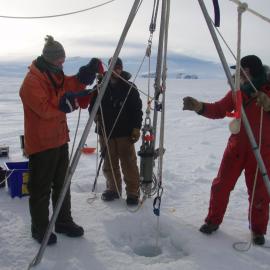 Deploying an oceanographic mooring from first year sea ice