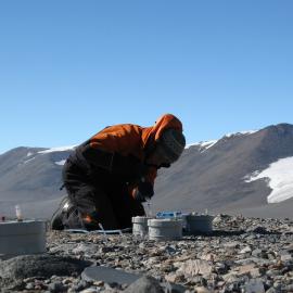 Fiona Shanhun taking gas samples, Eastern Taylor Valley.