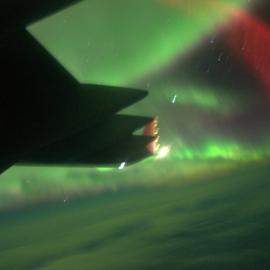 Aurora Australis taken from the cockpit of a C17 in flight over Antarctica