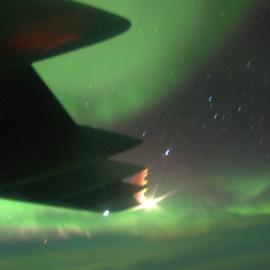 Aurora Australis taken from the cockpit of a C17 in flight over Antarctica