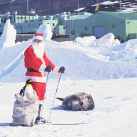 Father Christmas at Scott Base with friend
