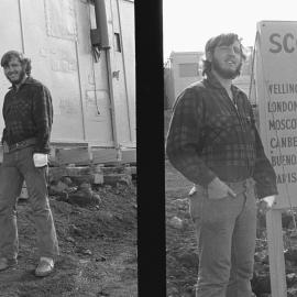 Group in front of Scott Base sign 