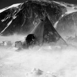 Field camp in blizzard 
