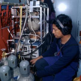 collecting air samples during a C141 flight between Christchurch and McMurdo Sound
