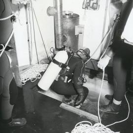 Preparing to dive from the fish hut